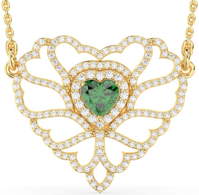Large Diamond Emerald Gold Heart Necklace