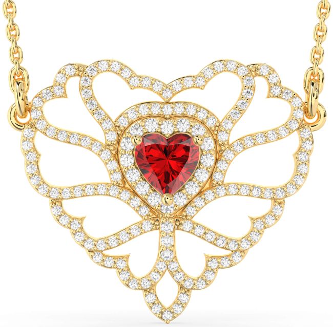 Large Diamond Ruby Gold Heart Necklace