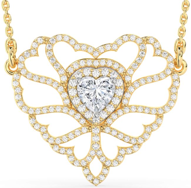 Large Diamond White Yellow Gold Heart Necklace