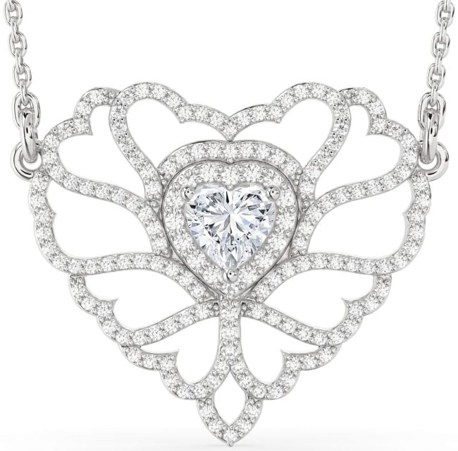 Large Diamond Silver Heart Necklace