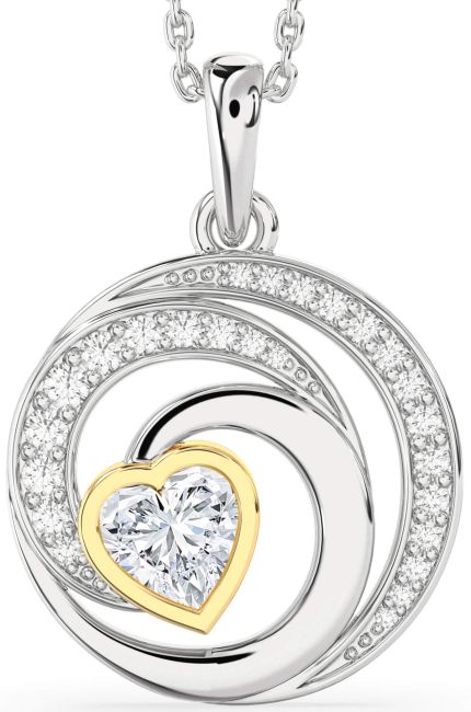 Diamond Gold Silver Circle Heart Necklace