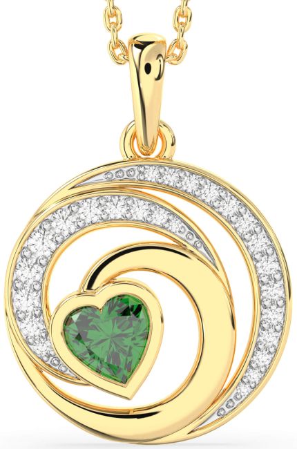 Diamond Emerald Gold Circle Heart Necklace