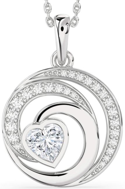 Diamond Platinum Circle Heart Necklace