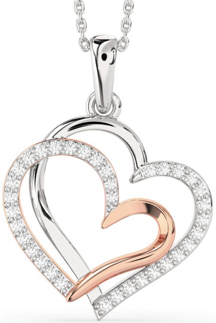 Large Diamond White Rose Gold Heart Necklace