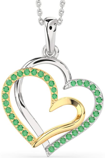 Large Emerald Gold Silver Heart Necklace