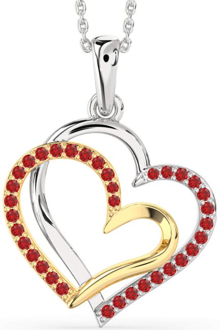 Large Ruby Gold Silver Heart Necklace