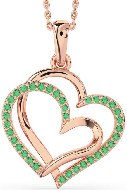 Large Emerald Rose Gold Silver Heart Necklace