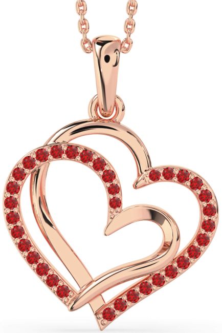 Large Ruby Rose Gold Silver Heart Necklace