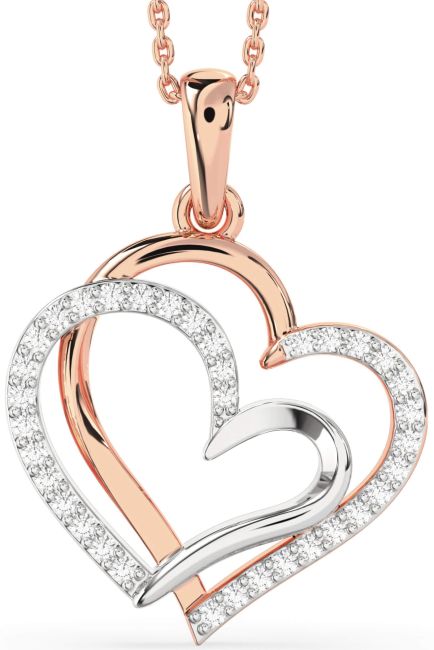Large Diamond White Rose Gold Heart Necklace