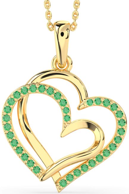 Large Emerald Gold Heart Necklace
