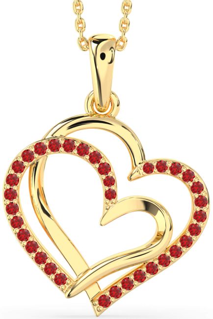 Large Ruby Gold Heart Necklace