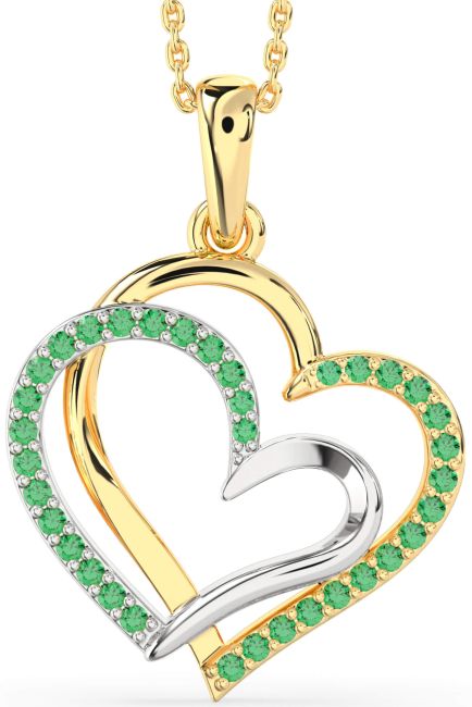 Large Emerald Gold Silver Heart Necklace