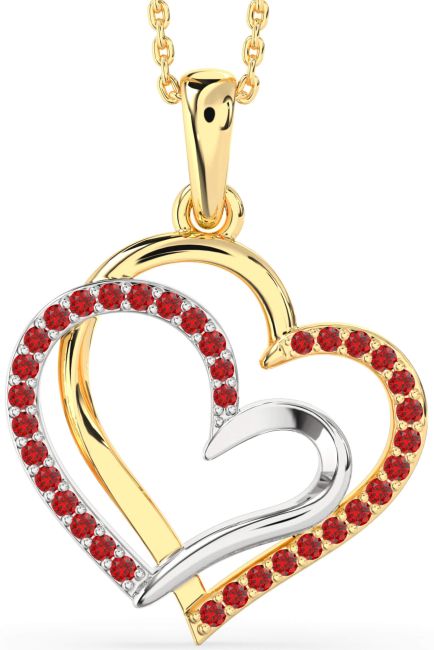 Large Ruby Gold Silver Heart Necklace