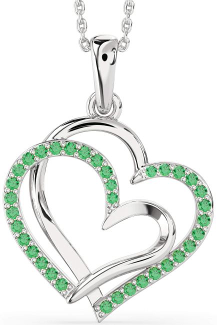 Large Emerald Silver Heart Necklace