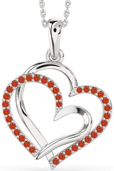 Large Fire Opal Silver Heart Necklace