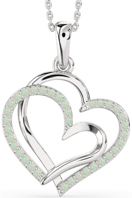 Large Opal Silver Heart Necklace