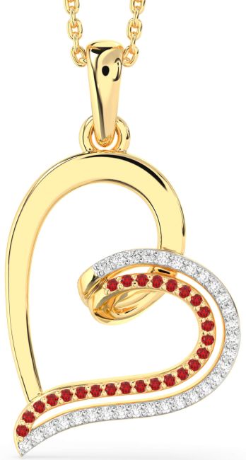 Diamond & Ruby Gold Heart Necklace