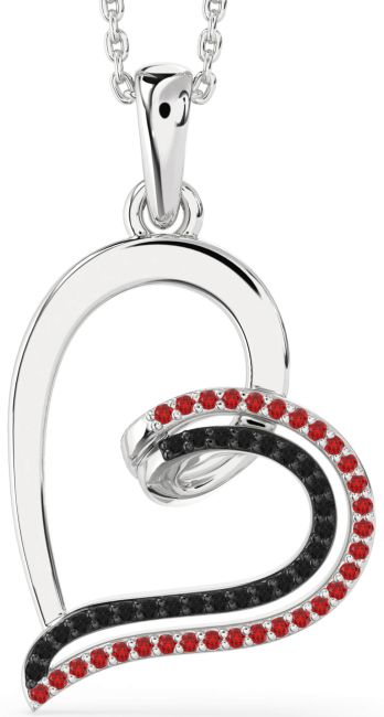 Black Diamond & Ruby Silver Heart Necklace