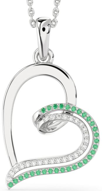 Emerald & Diamond Silver Heart Necklace