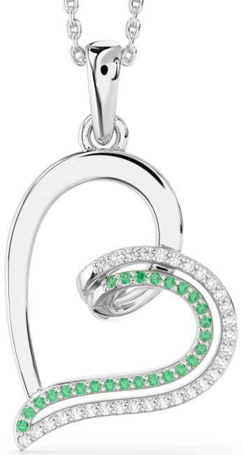Diamond & Emerald Silver Heart Necklace