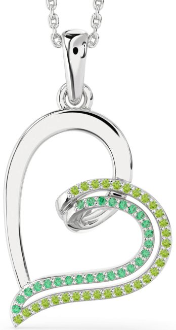 Emerald & Peridot Silver Heart Necklace