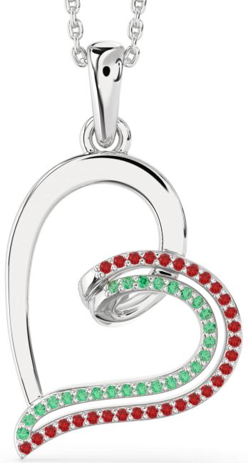 Emerald & Ruby Silver Heart Necklace