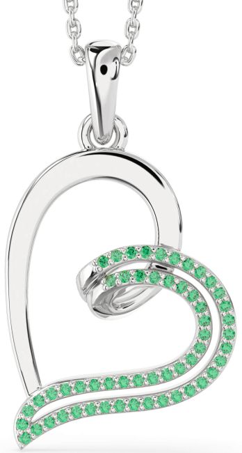 Emerald Silver Heart Necklace