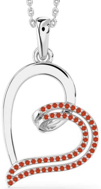 Fire Opal Silver Heart Necklace