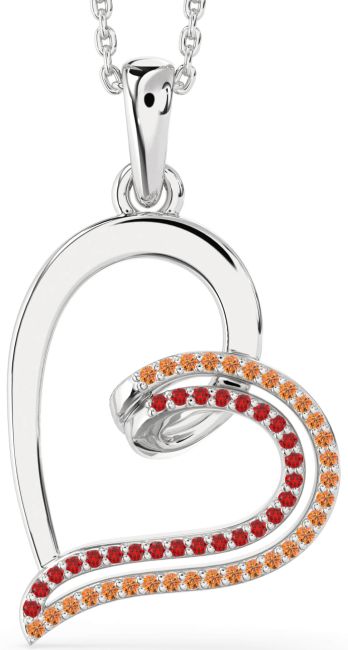 Ruby & Citrine Silver Heart Necklace