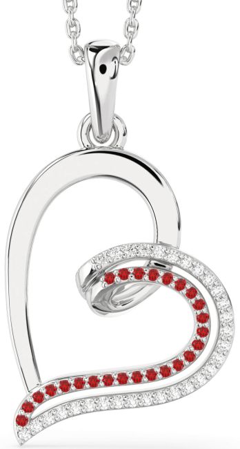 Diamond & Ruby Silver Heart Necklace