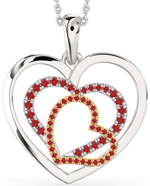 Large Ruby Gold Silver Heart Necklace