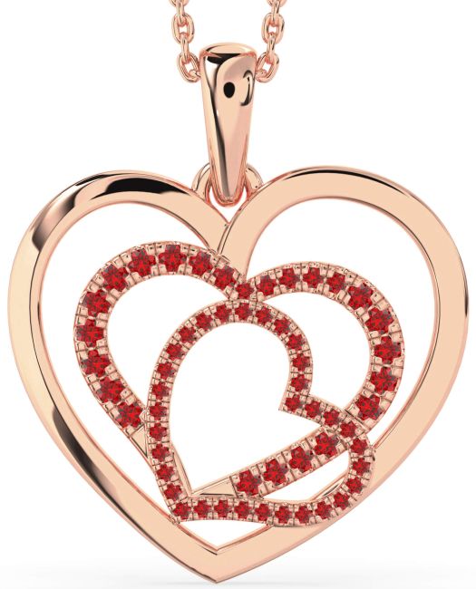 Large Ruby Rose Gold Heart Necklace