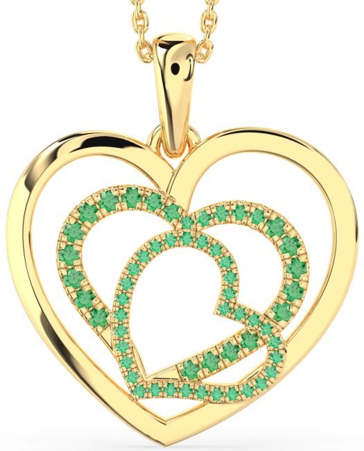 Large Emerald Gold Heart Necklace