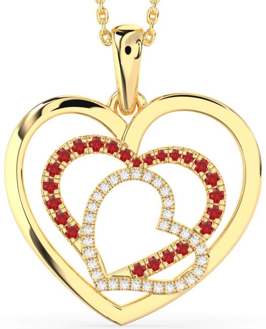 Large Diamond & Ruby Gold Heart Necklace