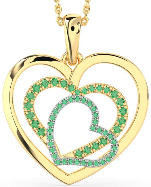 Large Emerald Gold Silver Heart Necklace
