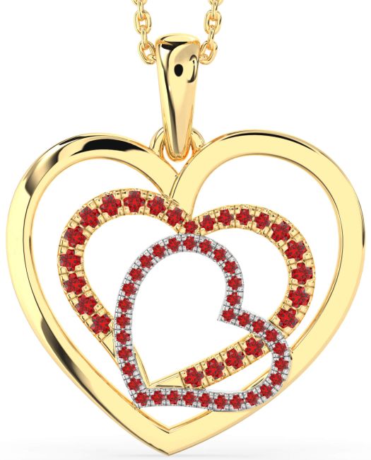 Large Ruby Gold Silver Heart Necklace