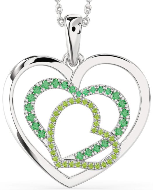 Large Emerald & Peridot Silver Heart Necklace