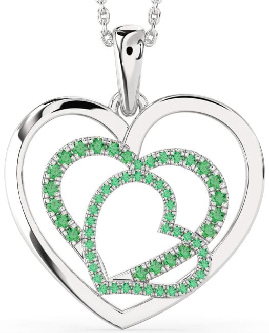 Large Emerald Silver Heart Necklace