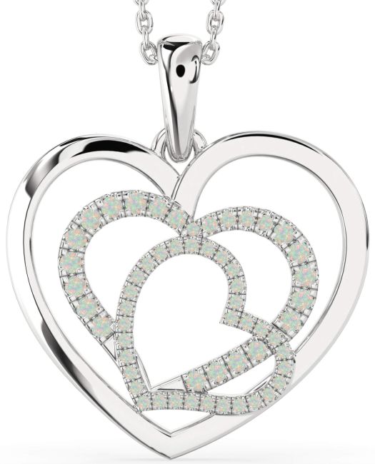 Large Opal Silver Heart Necklace