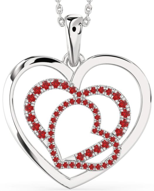 Large Ruby Silver Heart Necklace