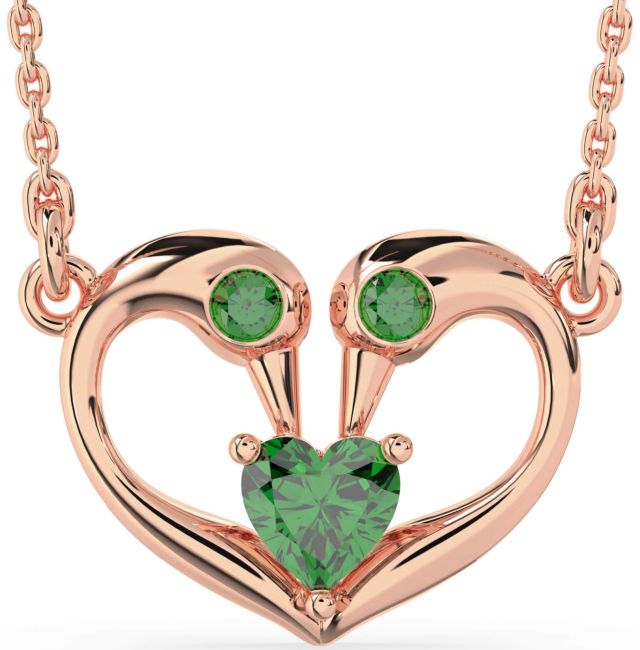 Emerald Rose Gold Swan Heart Necklace