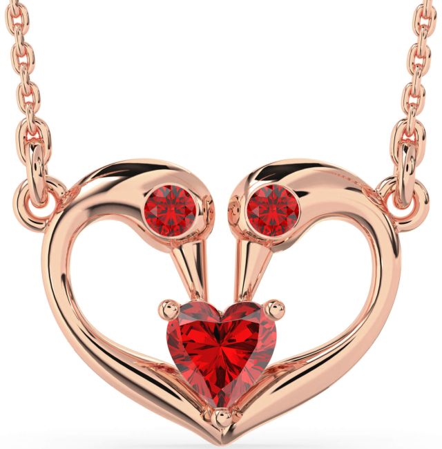 Ruby Rose Gold Silver Swan Heart Necklace