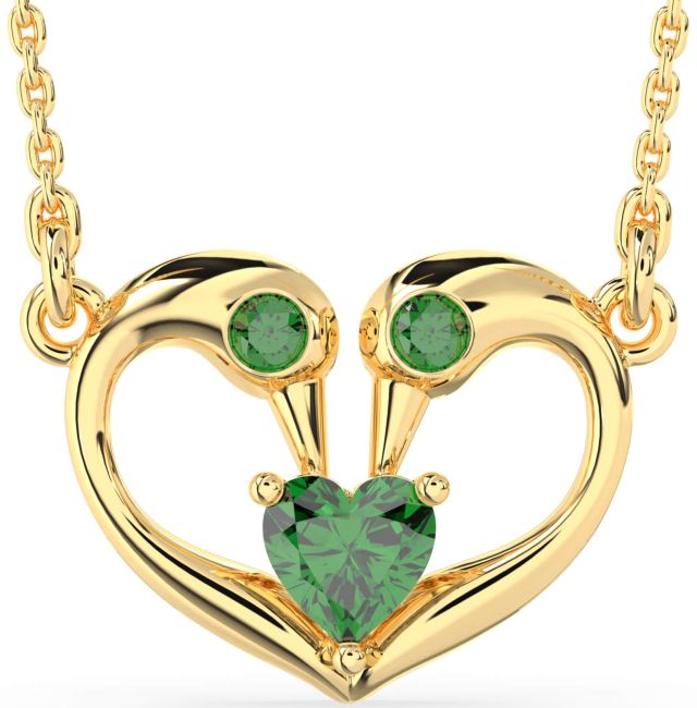 Emerald Gold Swan Heart Necklace