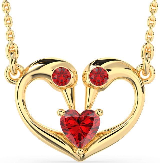 Ruby Gold Swan Heart Necklace