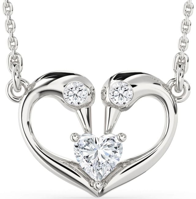 Diamond White Gold Swan Heart Necklace