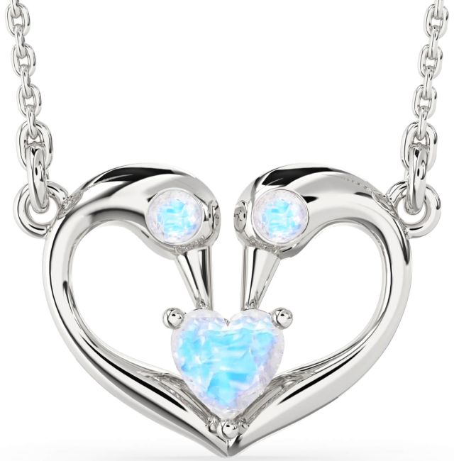 Moonstone Silver Swan Heart Necklace