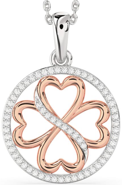 Diamond White Rose Gold Clover Circle Necklace