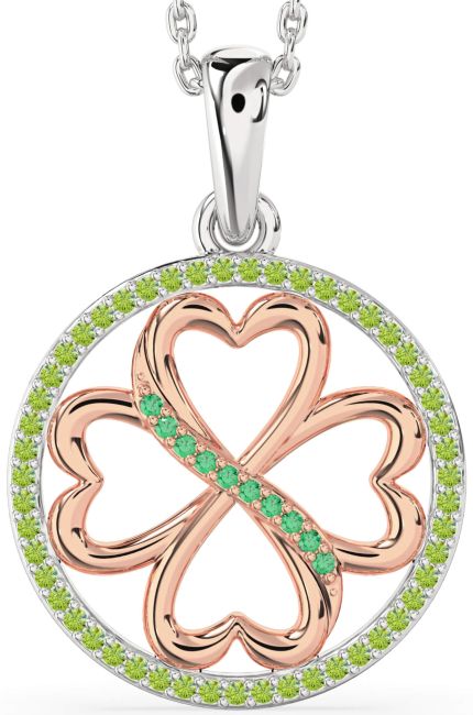 Emerald & Peridot Rose Gold Silver Clover Circle Necklace