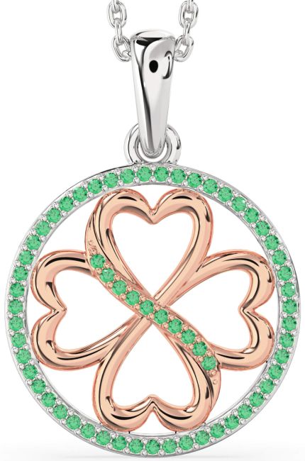 Emerald Rose Gold Silver Clover Circle Necklace