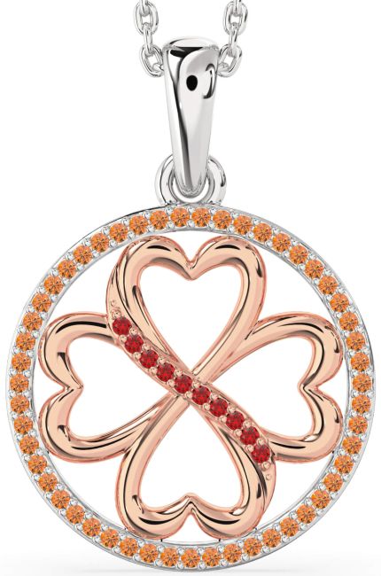 Ruby & Citrine Rose Gold Silver Clover Circle Necklace